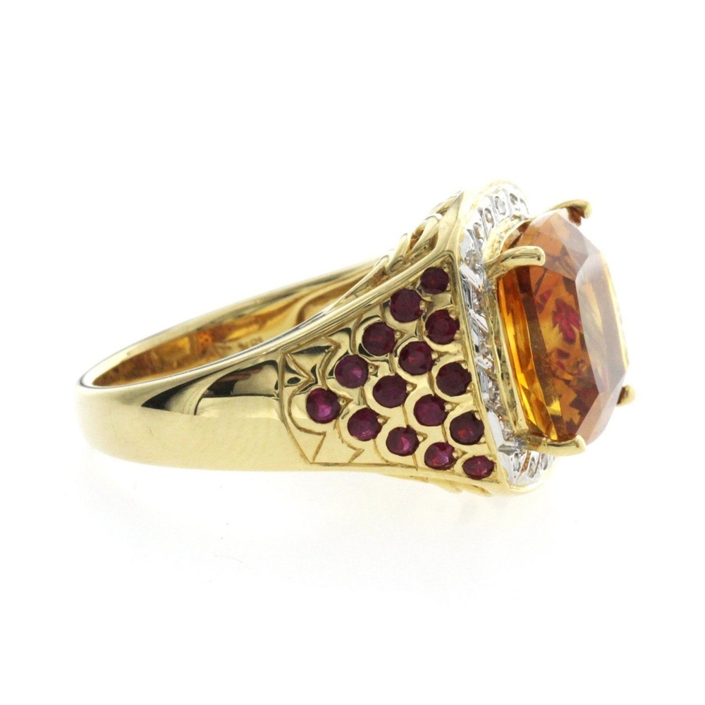 18k Citrine & Ruby With Diamonds Engagement Ring - image 5